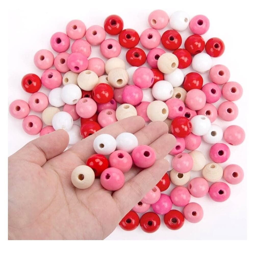 BigOtters 170PCS Valentines Day Wooden Bead, Pink Round Beads 0.6 - Thumbnail 4