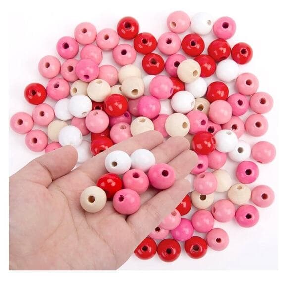 BigOtters 170PCS Valentines Day Wooden Bead, Pink Round Beads 0.6 - Thumbnail 5