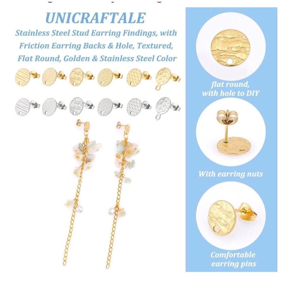 UNICRAFTALE 24 Pcs 2 Colors 6 Styles 304 Stainless Steel Stud Earring Findings - Thumbnail 3