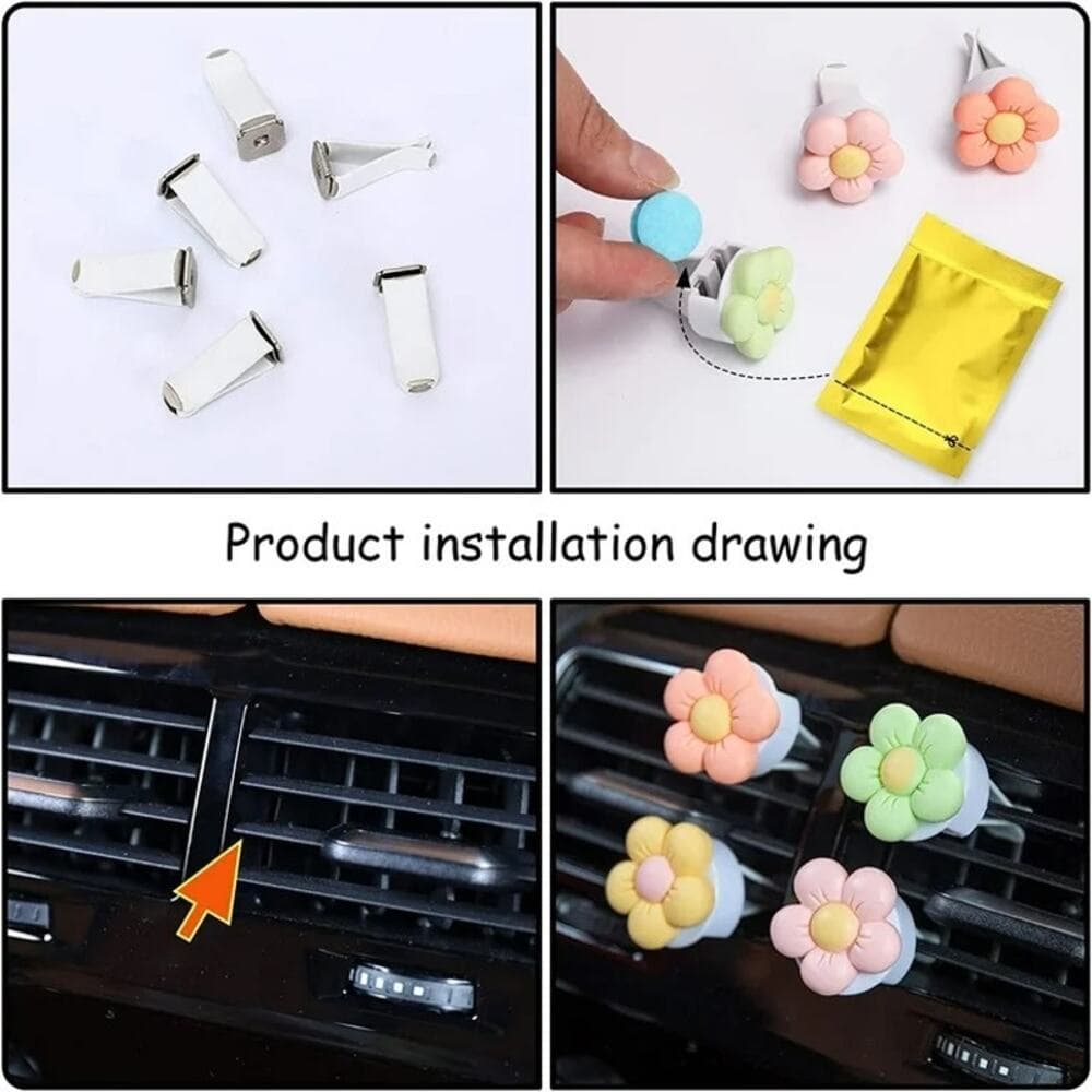 6 Pieces Flowers Car Air Vent Clips with Fragrance Pads Colorful Daisy - Thumbnail 2