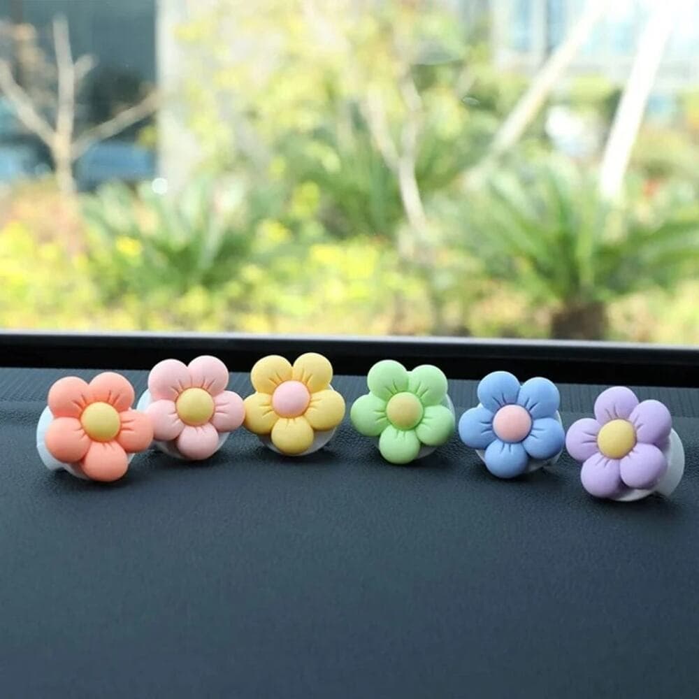 6 Pieces Flowers Car Air Vent Clips with Fragrance Pads Colorful Daisy - Thumbnail 4