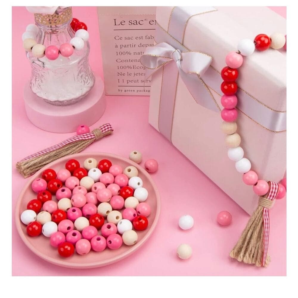 BigOtters 170PCS Valentines Day Wooden Bead, Pink Round Beads 0.6
