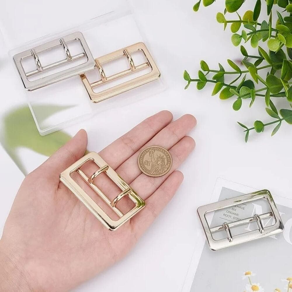 4pcs Metal Belt Adjustable Buckles Double Prong Belt Buckles Rectangle - Thumbnail 2