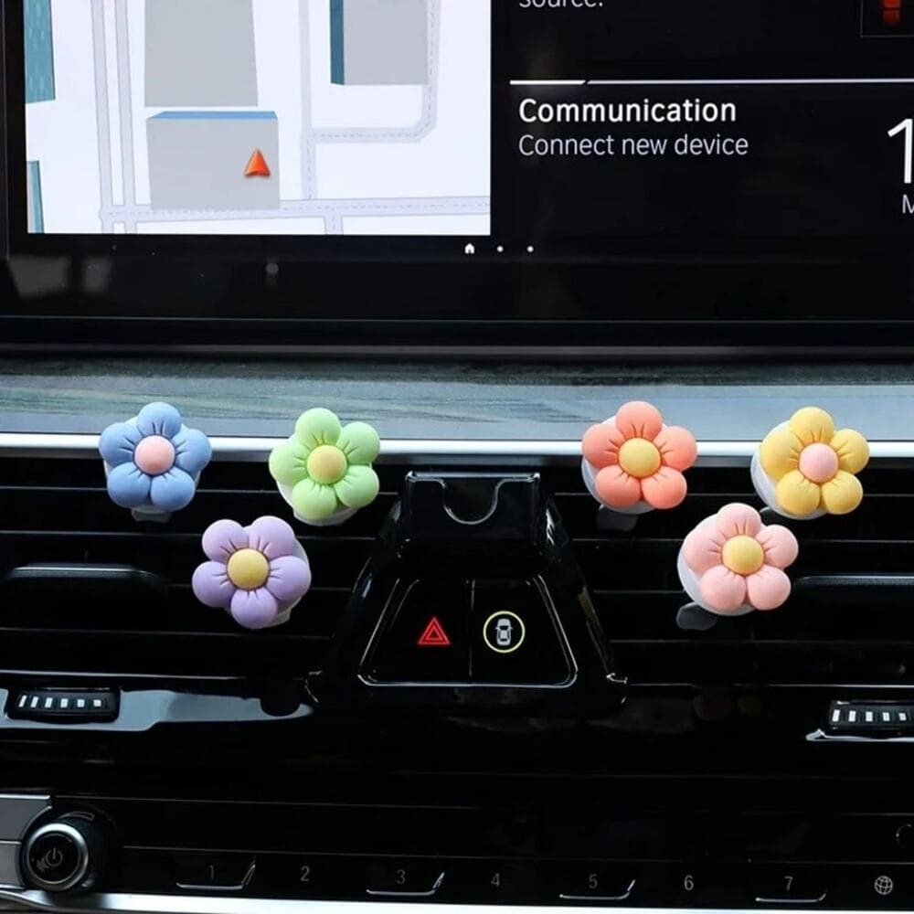 6 Pieces Flowers Car Air Vent Clips with Fragrance Pads Colorful Daisy - Thumbnail 3