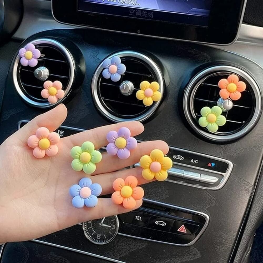 6 Pieces Flowers Car Air Vent Clips with Fragrance Pads Colorful Daisy - Thumbnail 5