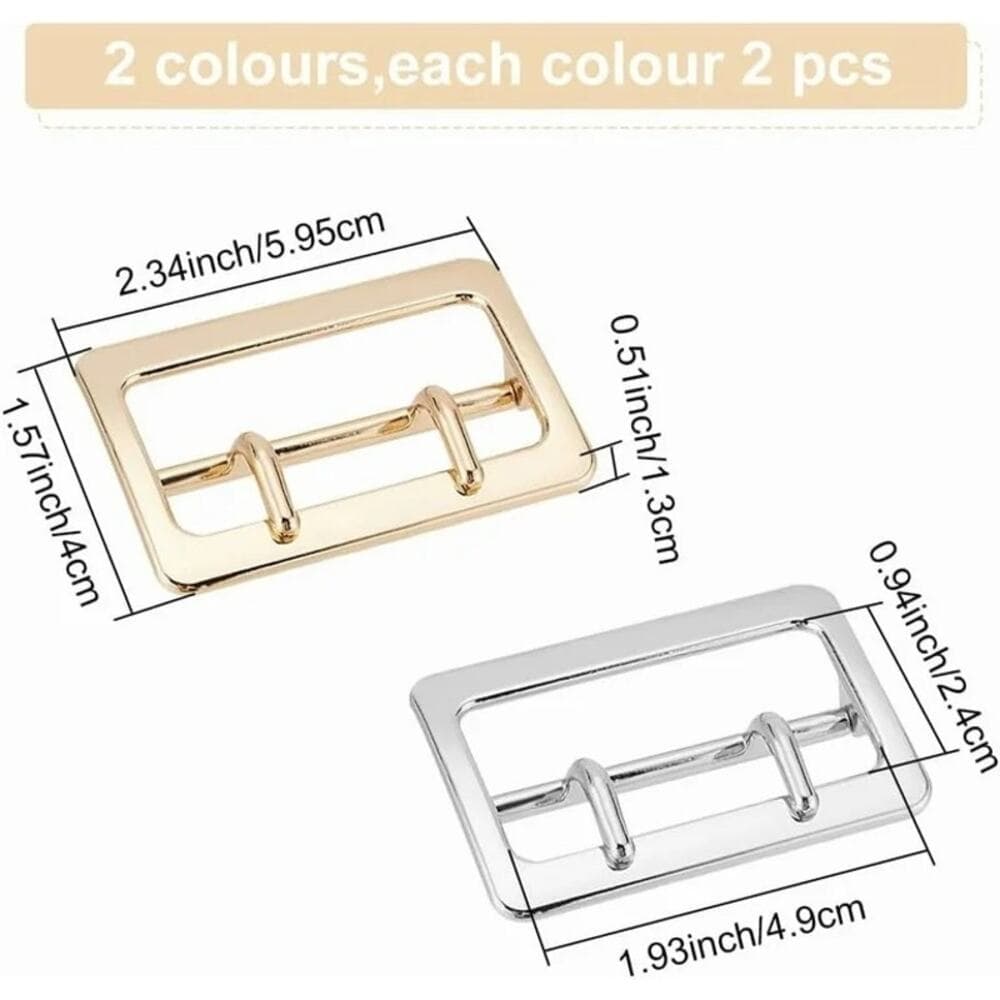 4pcs Metal Belt Adjustable Buckles Double Prong Belt Buckles Rectangle