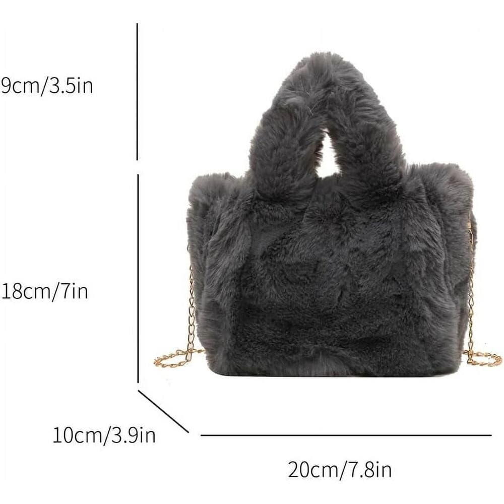 Fluffy Tote Bag Faux Fur Bag Purse Plush Handbag Furry Purse Soft Plush Bag - Thumbnail 4