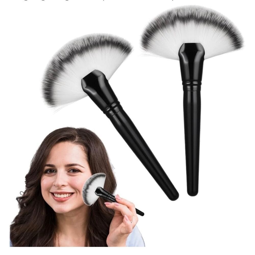 2 Pcs Facial Fan Brush, Fluffy Fan Makeup Brush Soft Finishing Powder Brush - Thumbnail 7