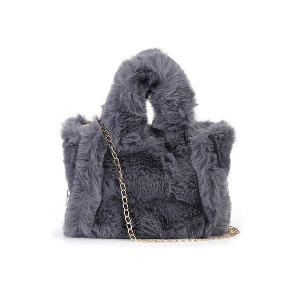Fluffy Tote Bag Faux Fur Bag Purse Plush Handbag Furry Purse Soft Plush Bag - Thumbnail 8
