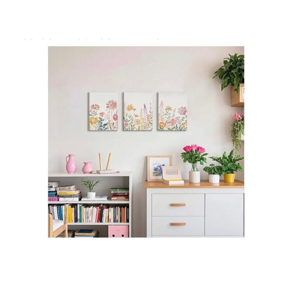 Framed Colorful Wildflower Canvas Wall Art, Floral Wall Art Set Of 3 21” X 16” - Thumbnail 4