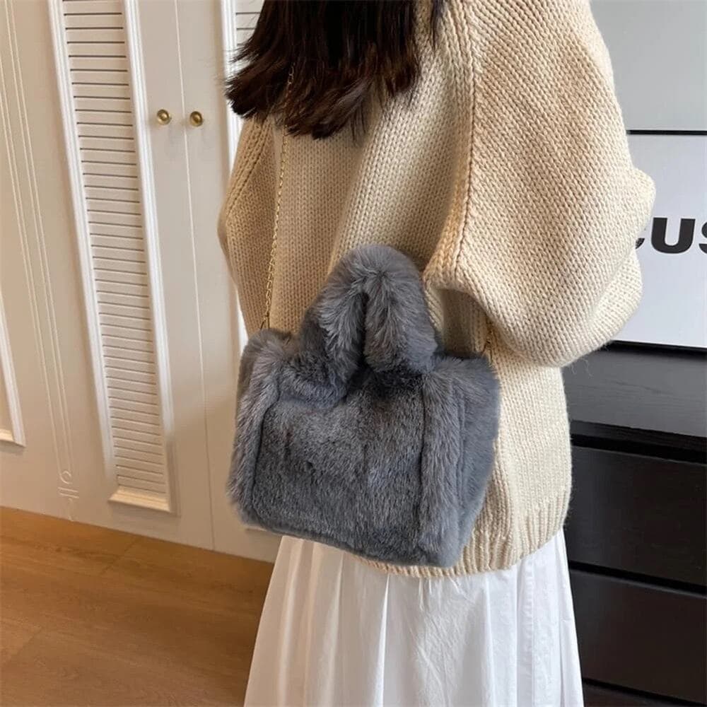 Fluffy Tote Bag Faux Fur Bag Purse Plush Handbag Furry Purse Soft Plush Bag - Thumbnail 3