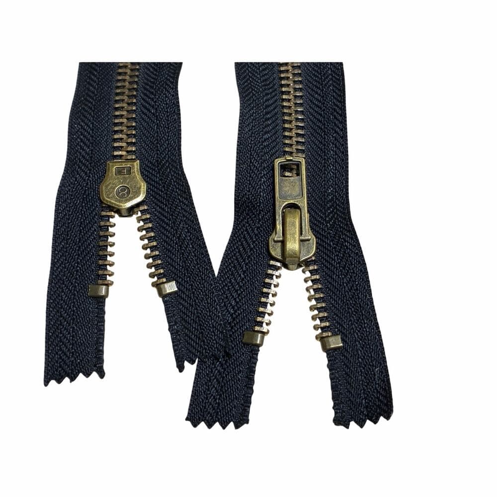26” Jacket Zipper Heavy Weight #8 Antique Brass Separating Black 2 Zippers