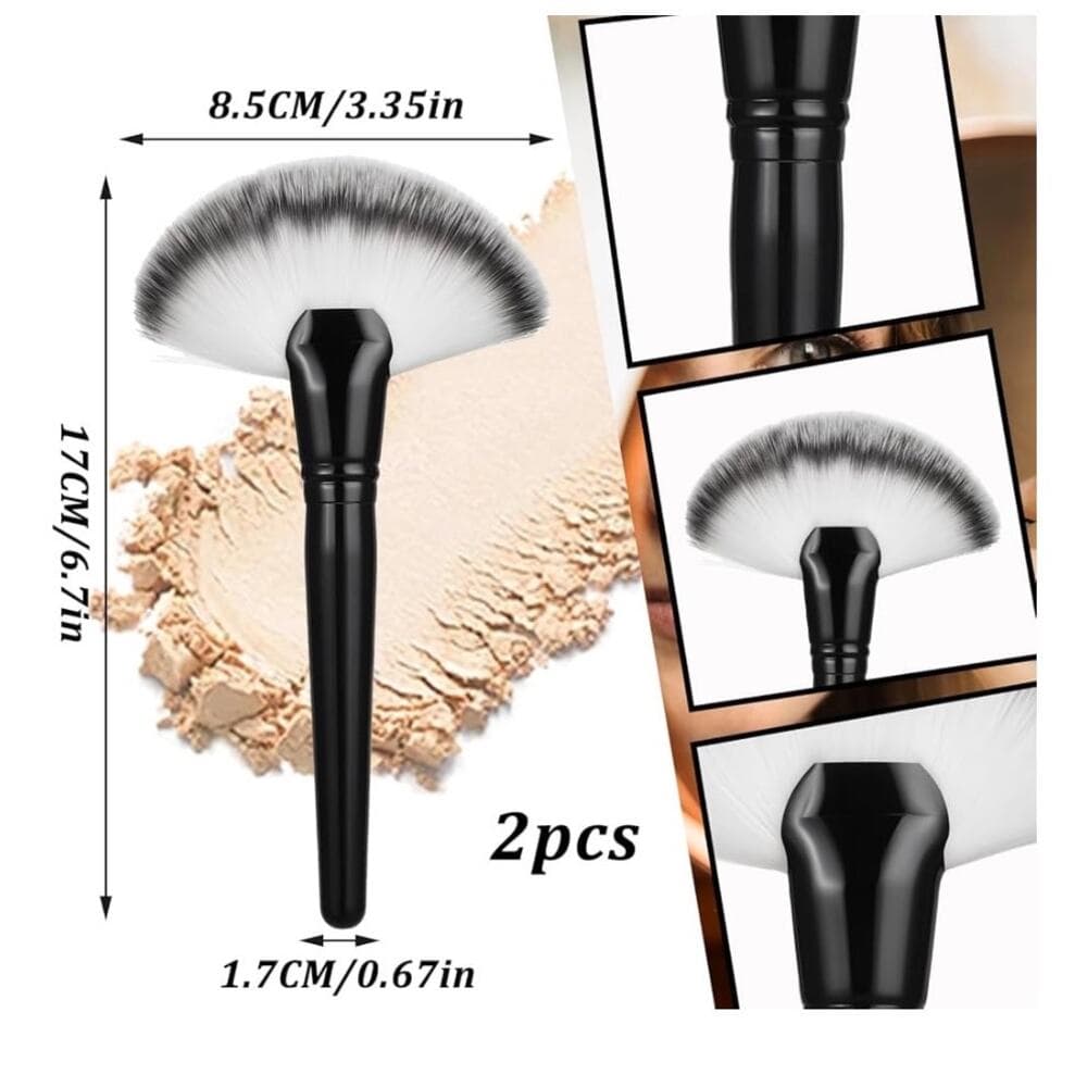 2 Pcs Facial Fan Brush, Fluffy Fan Makeup Brush Soft Finishing Powder Brush