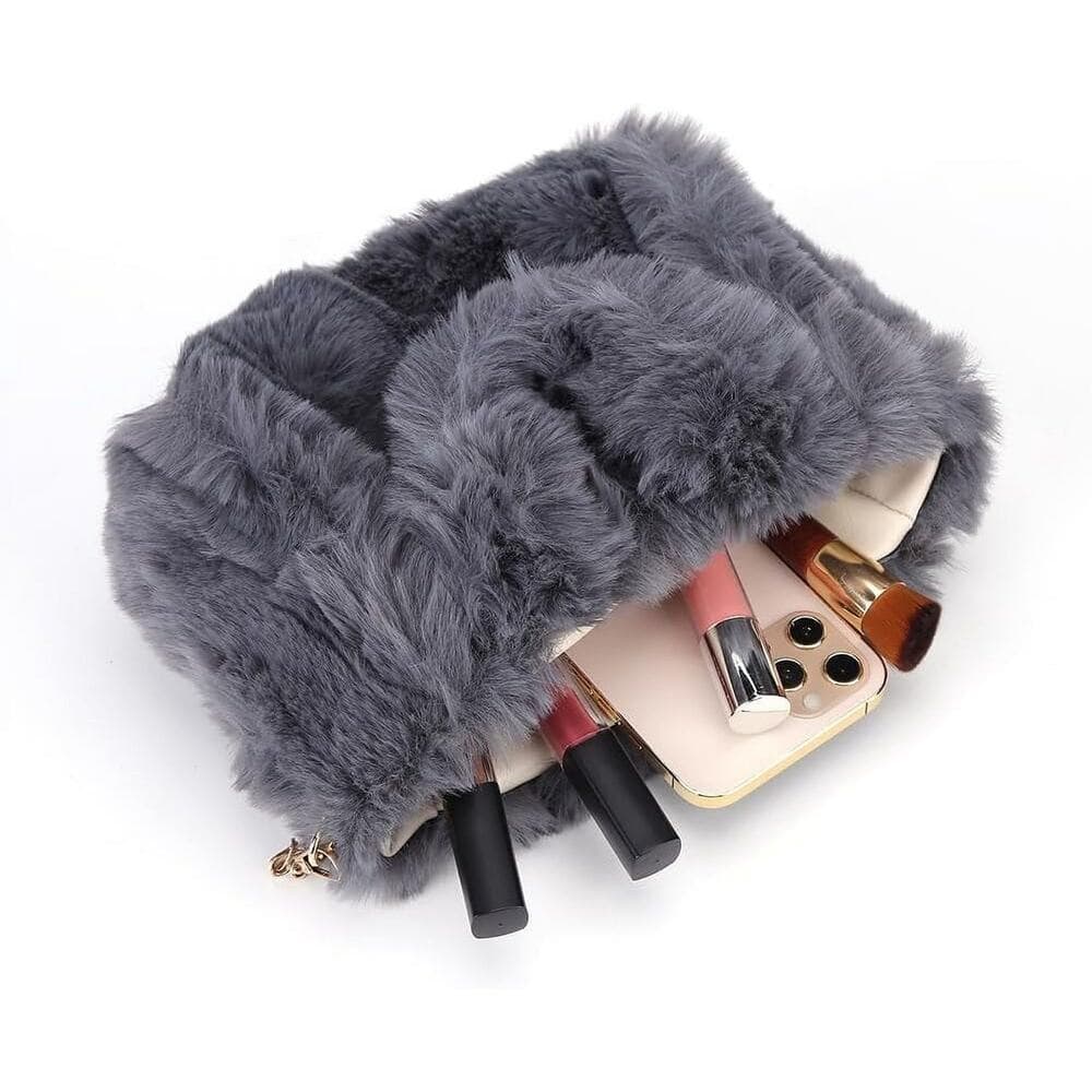 Fluffy Tote Bag Faux Fur Bag Purse Plush Handbag Furry Purse Soft Plush Bag - Thumbnail 2