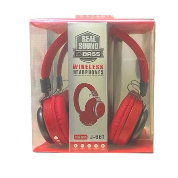 Real Sound Exbass Wireless Headphones Color Red J-661 - Thumbnail 4