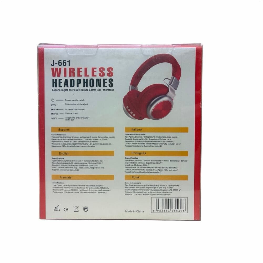 Real Sound Exbass Wireless Headphones Color Red J-661