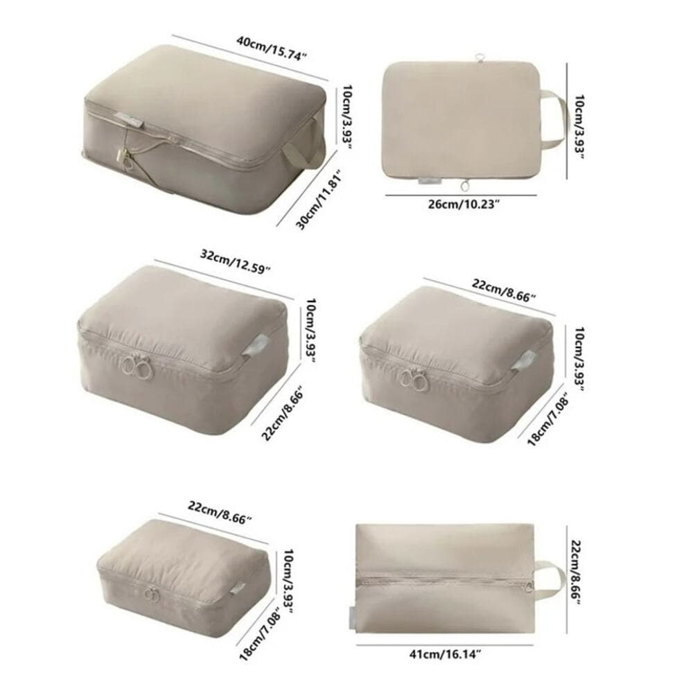 Travel Packing Cubes Six Piece Set With Large Capacity Storage Bag