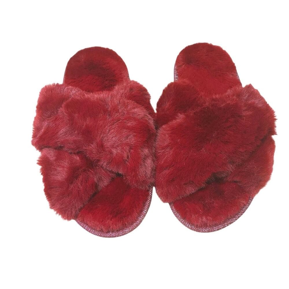 Cozy Cross Band Slippers Wine Color Size 10 Women’s