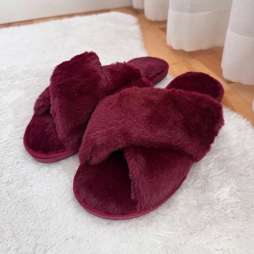 Cozy Cross Band Slippers Wine Color Size 10 Women’s - Thumbnail 5