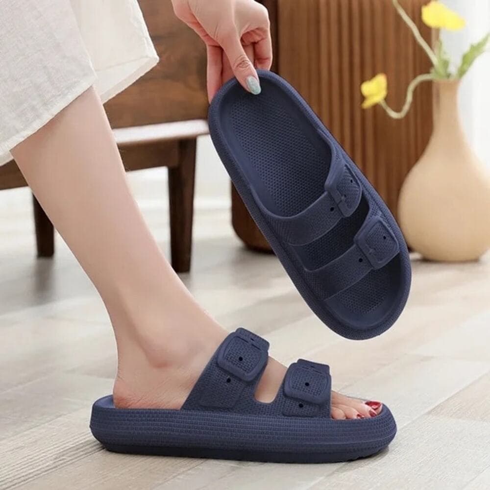 Unisex Slides Sandals Thick Sole Pillow Sandals wit Adjustable Double Buckle XXL - Thumbnail 4