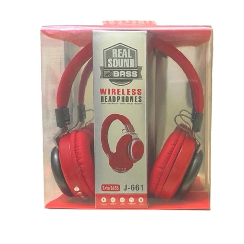 Real Sound Exbass Wireless Headphones Color Red J-661 - Thumbnail 3