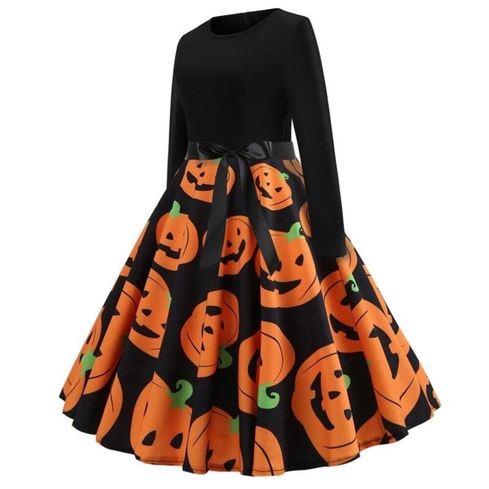 WOMEN'S HALLOWEEN DRESS WITH PUMPKIN PRINT / LADIES CLOTHES WITH LONG SLEEVE - Thumbnail 4