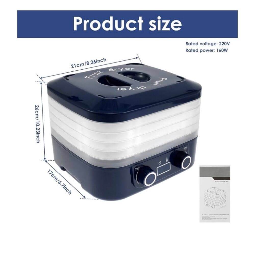 Food Dehydrator, 5 Trays Food Dryer Machine, Temperature Control Blue - Thumbnail 6