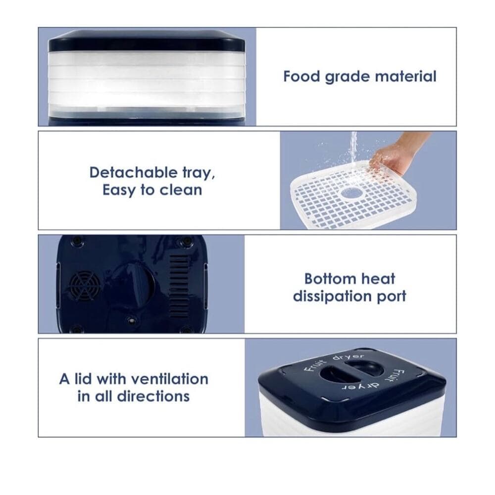 Food Dehydrator, 5 Trays Food Dryer Machine, Temperature Control Blue - Thumbnail 7