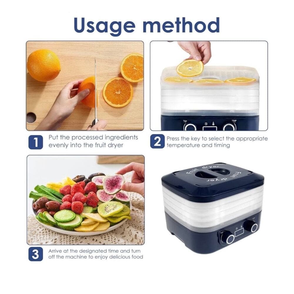 Food Dehydrator, 5 Trays Food Dryer Machine, Temperature Control Blue - Thumbnail 8