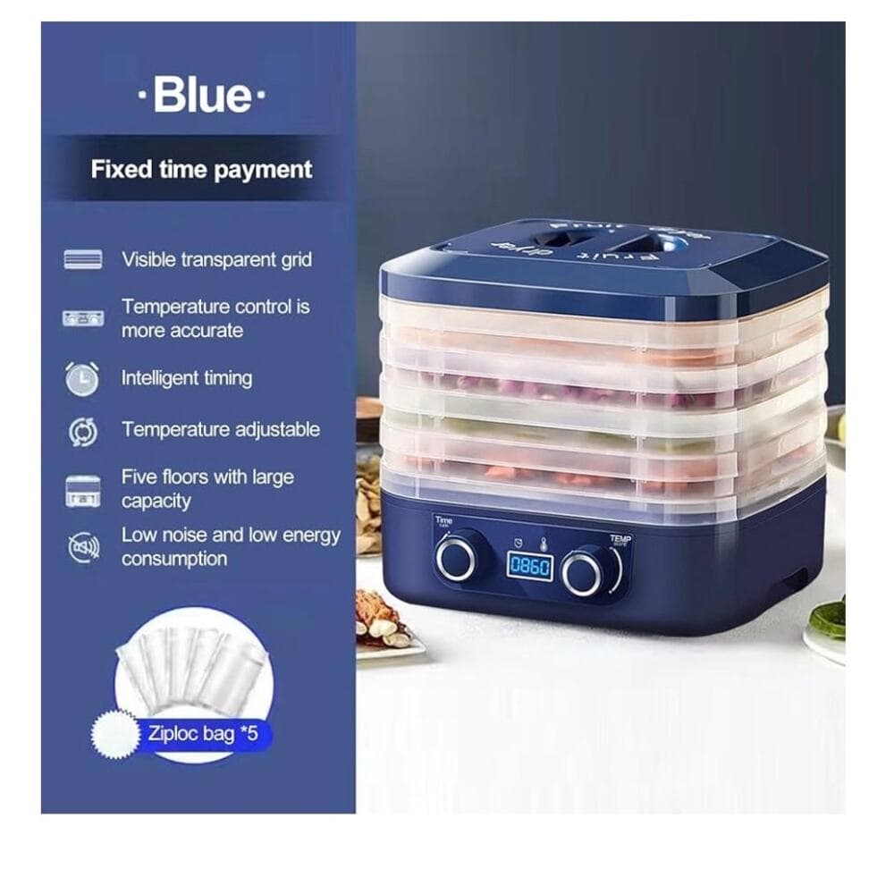 Food Dehydrator, 5 Trays Food Dryer Machine, Temperature Control Blue - Thumbnail 2