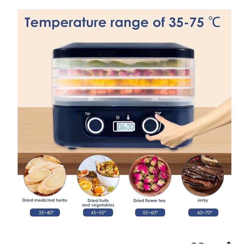 Food Dehydrator, 5 Trays Food Dryer Machine, Temperature Control Blue - Thumbnail 10