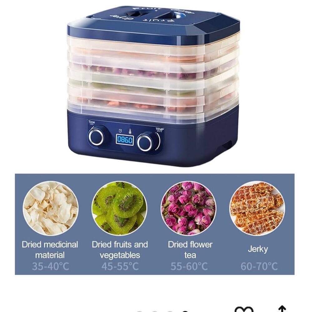 Food Dehydrator, 5 Trays Food Dryer Machine, Temperature Control Blue - Thumbnail 5
