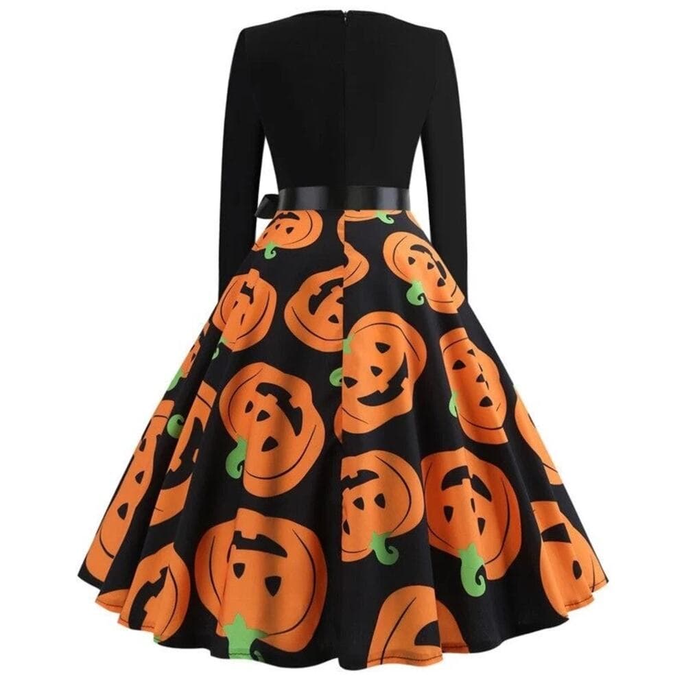 WOMEN'S HALLOWEEN DRESS WITH PUMPKIN PRINT / LADIES CLOTHES WITH LONG SLEEVE