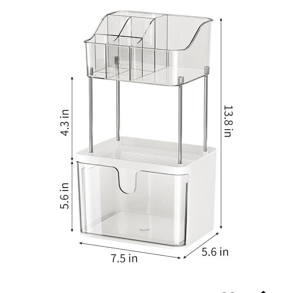 Makeup Organizer for Vanity, 2-Tier 1-Drawer Bathroom Counter Organizer - Thumbnail 4