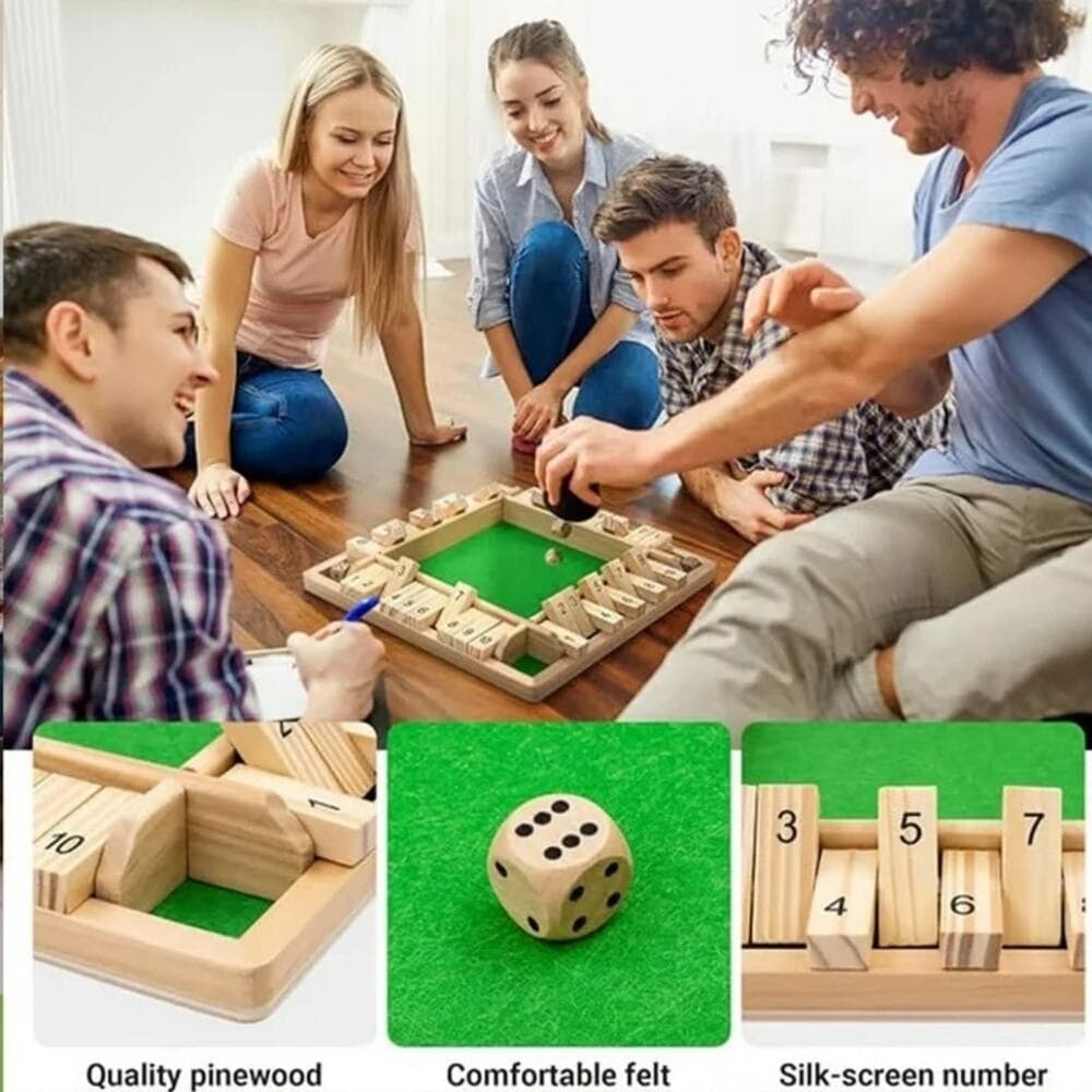 Shut The Box-Wooden 2-4 Player Dice Board Game,