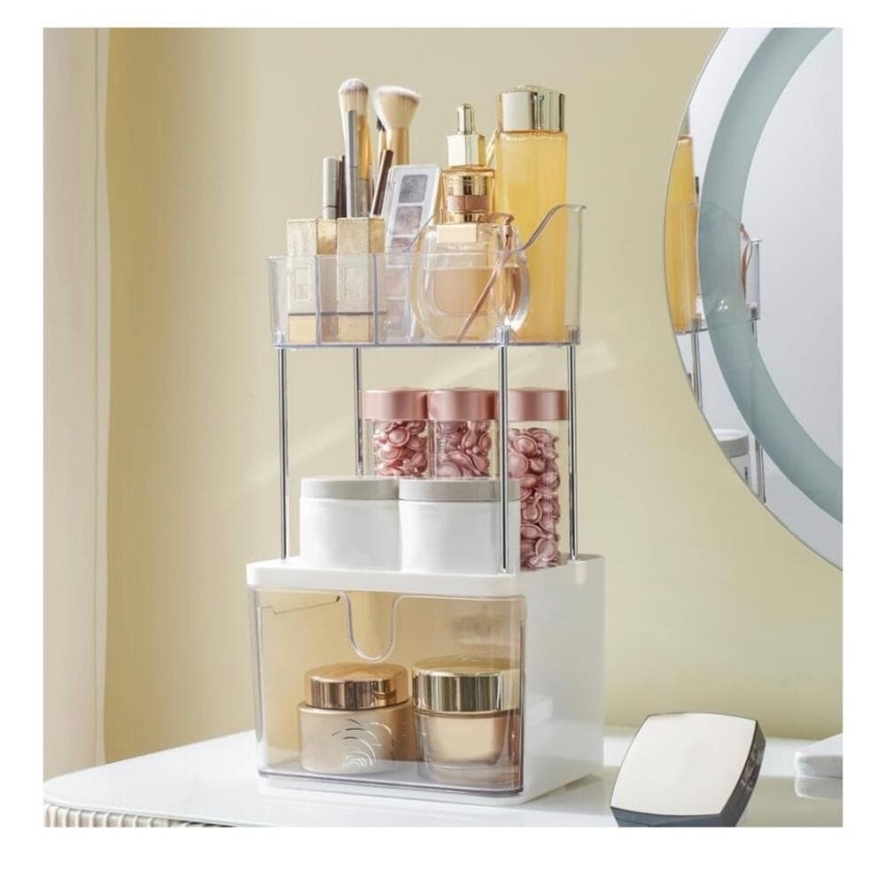 Makeup Organizer for Vanity, 2-Tier 1-Drawer Bathroom Counter Organizer - Thumbnail 2