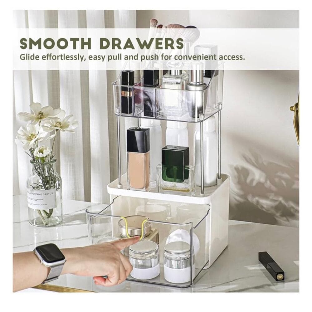 Makeup Organizer for Vanity, 2-Tier 1-Drawer Bathroom Counter Organizer - Thumbnail 6