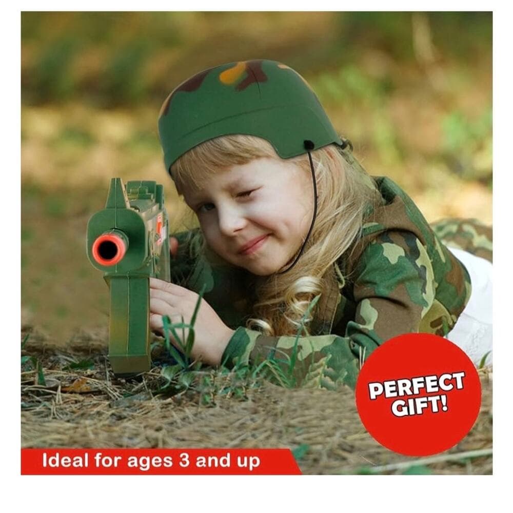 Camouflage Army Helmet and 16 inches Machine Gun Toy Rifle Military Combat - Thumbnail 4