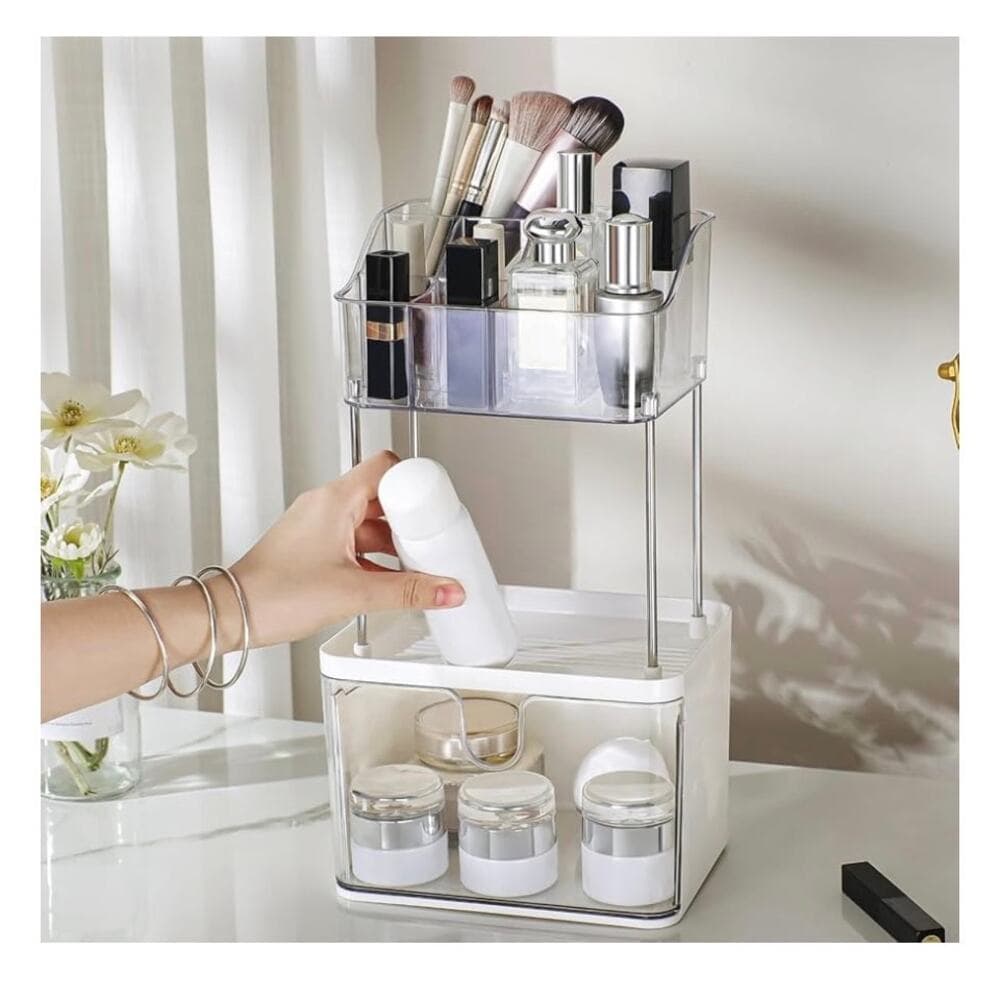 Makeup Organizer for Vanity, 2-Tier 1-Drawer Bathroom Counter Organizer