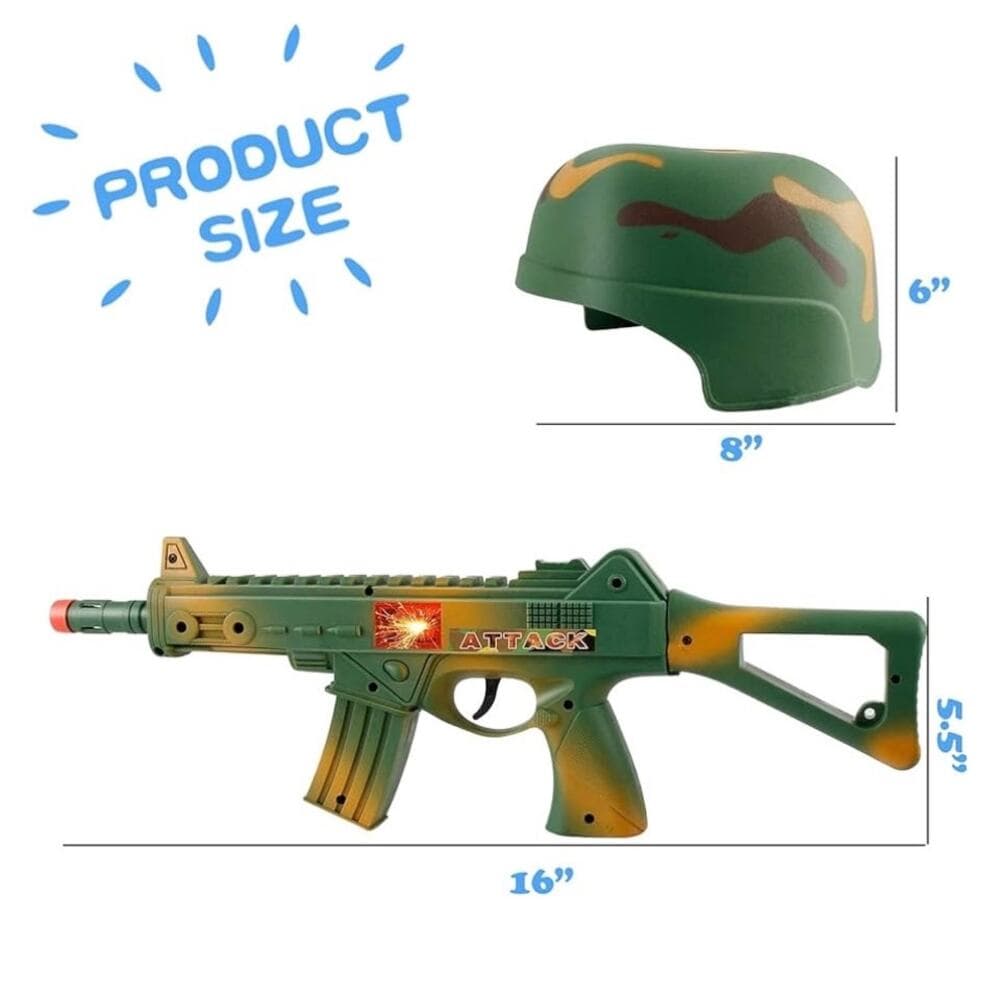Camouflage Army Helmet and 16 inches Machine Gun Toy Rifle Military Combat - Thumbnail 2