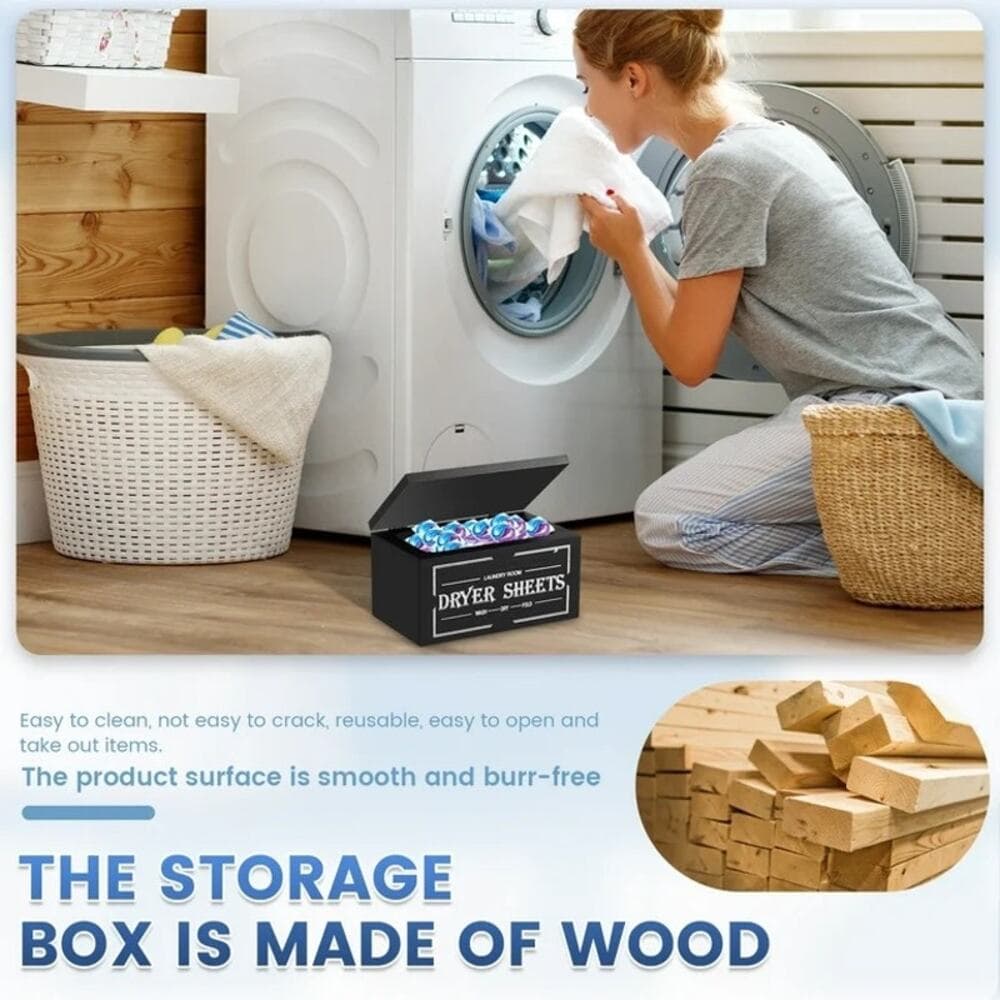 Wooden Dryer Sheet Holder With Lid Large Capacity Dustproof - Thumbnail 6