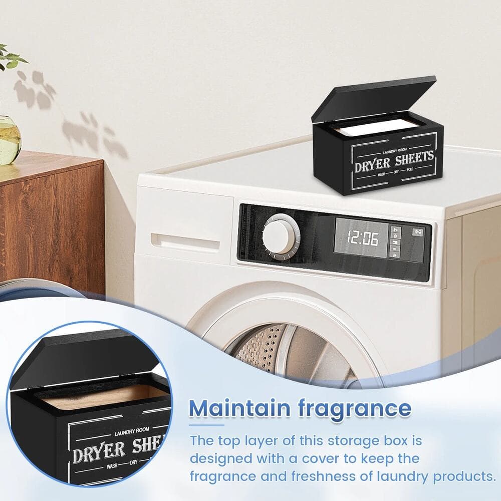 Wooden Dryer Sheet Holder With Lid Large Capacity Dustproof - Thumbnail 4