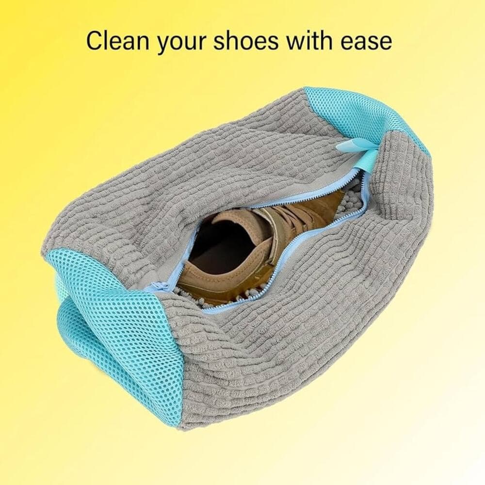 Shoe Washing Machine Bag, Reusable Shoes Laundry Bags with Zipper, (Gray) - Thumbnail 4