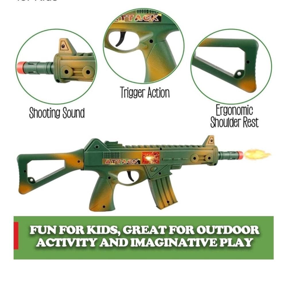 Camouflage Army Helmet and 16 inches Machine Gun Toy Rifle Military Combat - Thumbnail 3