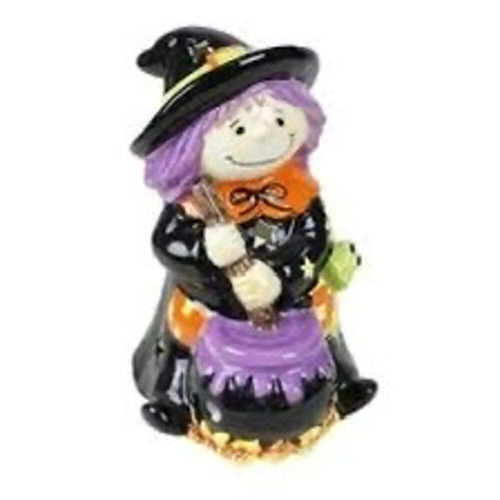 vintage-style ceramic Halloween figurine featuring a witch holding a broom - Thumbnail 6