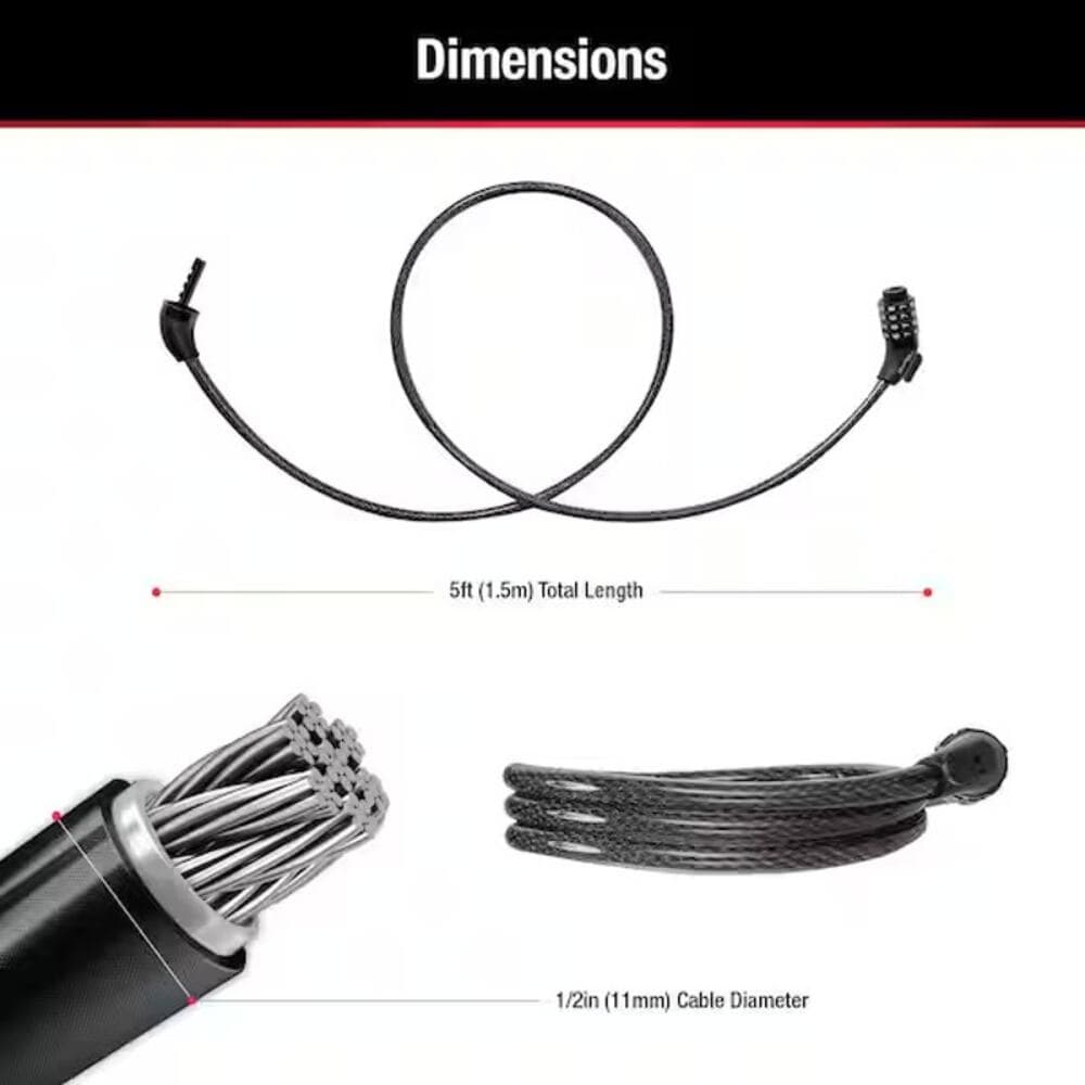Bike Lock Cable with Combination, Resettable, 5 ft. Long