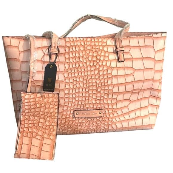 De Vesi Blush Crocodile Pattern Tote Bag. Pink Rose 16”W X 11”L - Thumbnail 9