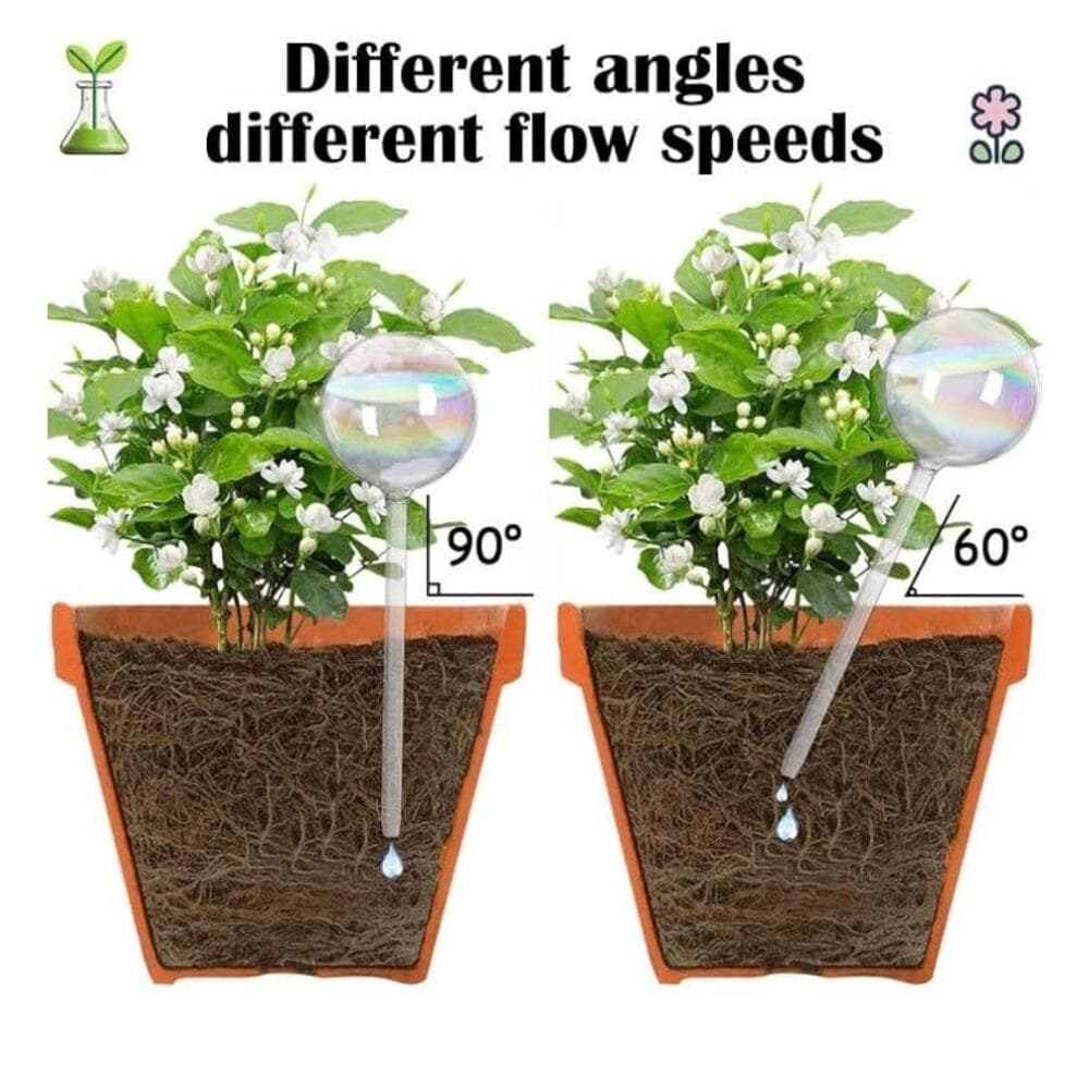 4 Pcs Iridescent Glass Plant Watering Globes - 9 Inch Self Watering Planter - Thumbnail 3