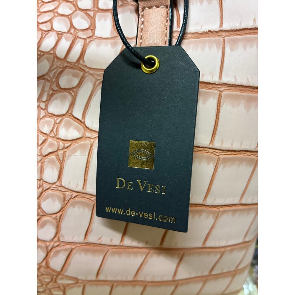 De Vesi Blush Crocodile Pattern Tote Bag. Pink Rose 16”W X 11”L - Thumbnail 4