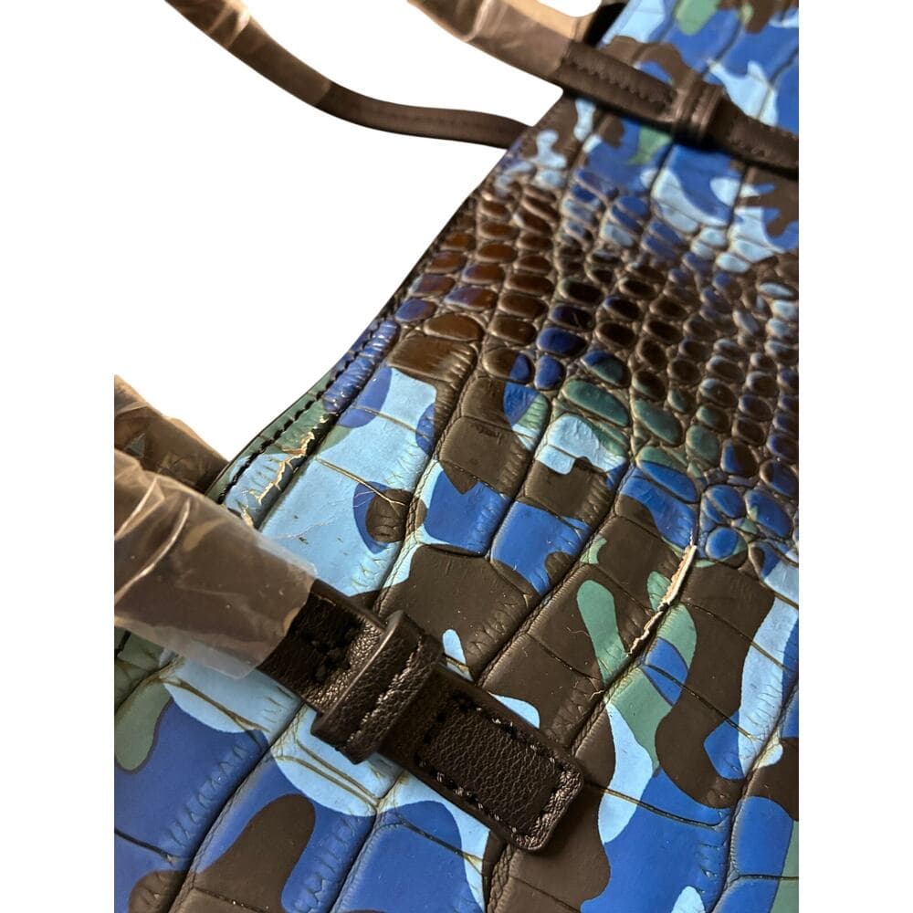 De Vesi L'Amour Crocodile Embossed Blue Camouflage Tote Bag 16”W X 11”L - Thumbnail 7